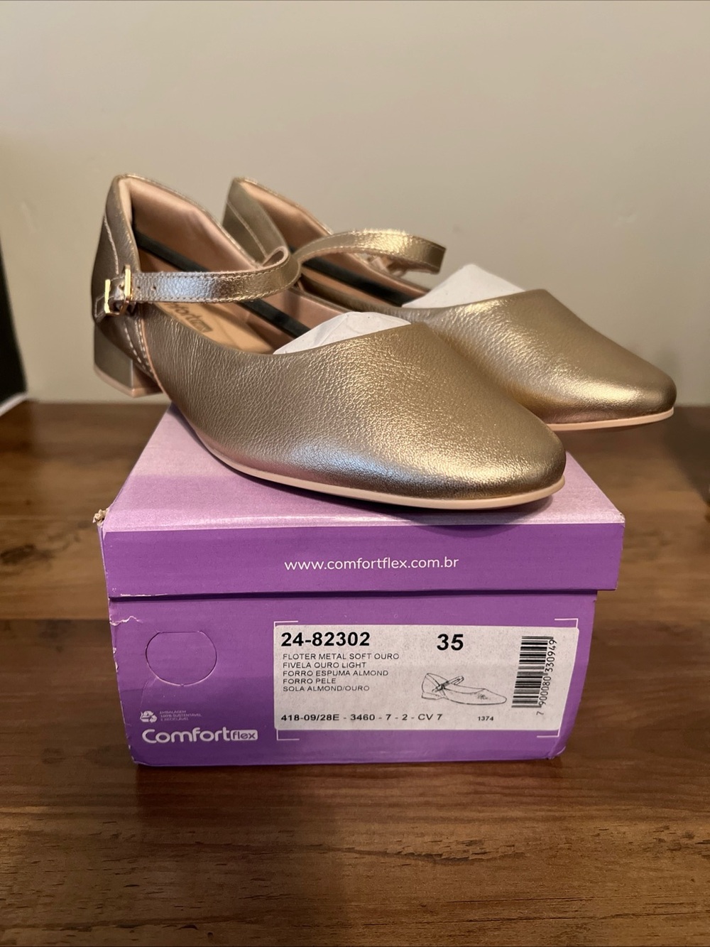 Comfort flex Gold Metallic Mary Jane Flats - Women's